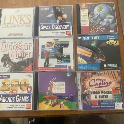DK MEDIA LOT OF 9 Computer Games CD ROM DINOSAUR HUNTER Golf Links Arcade Casino