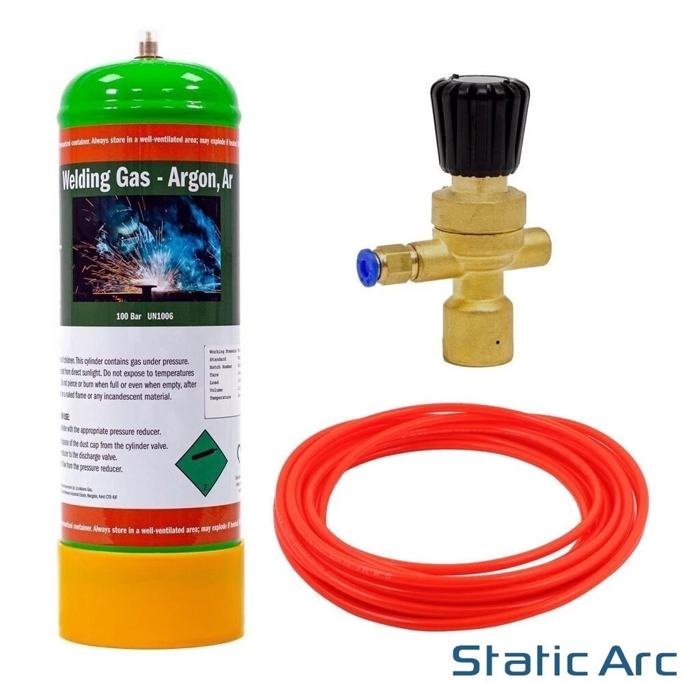 STATIC ARC ARGON CO2 DISPOSABLE GAS BOTTLE CYLINDER KIT WELDING w/ REGULATOR HOSE 2.2L