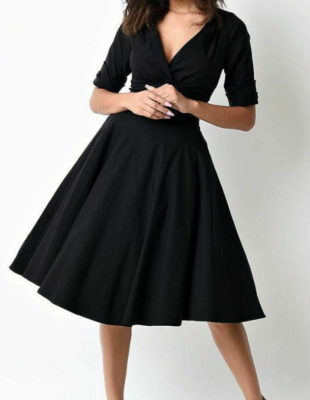 Unique Vintage Women Black V-Neck Fit & Flare Vintage Swing Dress Sz S | eBay Unique Vintage Women Black V-Neck Fit & Flare Vintage Swing Dress Sz S | eBay
