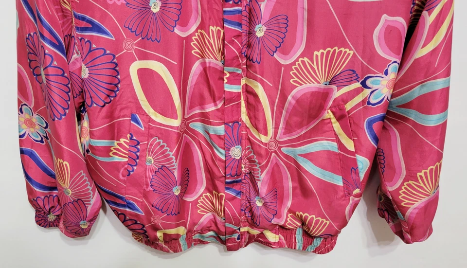Chaqueta FUDA International Seda Cremallera Completa Rosa Púrpura Floral Flores De Colección Talla XL Foto 3 de 4
