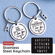 To My Son/Daughter Love you Keyring Stainless Steel Keychain Charm XMAS Gift A-Z
