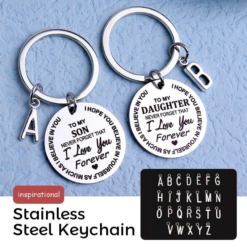 To My Son/Daughter Love you Keyring Stainless Steel Keychain Charm XMAS Gift A-Z