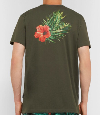 NEW LARGE Onia Johnny Hibiscus Printed Cotton-Blend Jersey T-Shirt Forest  green