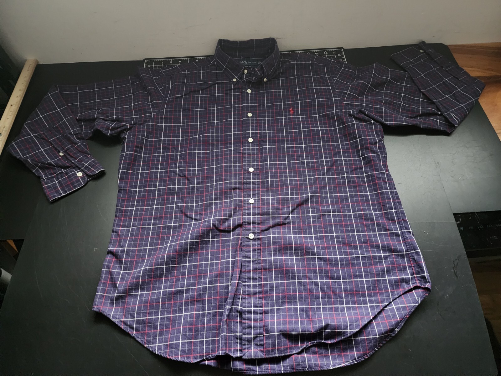 Polo Ralph Lauren camicia uomo XL abbottonata manica lunga pony plaid multicolore