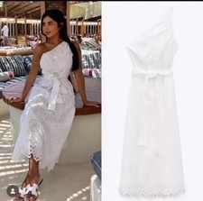 ZARA ASYMMETRIC DRESS WITH EMBROIDERY OYSTER WHITE SS23 SIZE M REF.7694/101