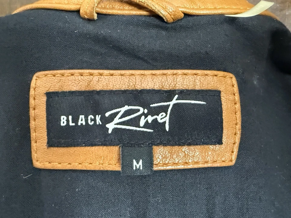 Chaqueta de cuero marrón "BLACK RIVET" para hombre talla grande Foto 4 de 4