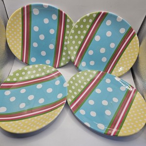 Pottery Barn Kids Easter Colorful Set Of 4 Plates Egg Shaped Oval Melamine 