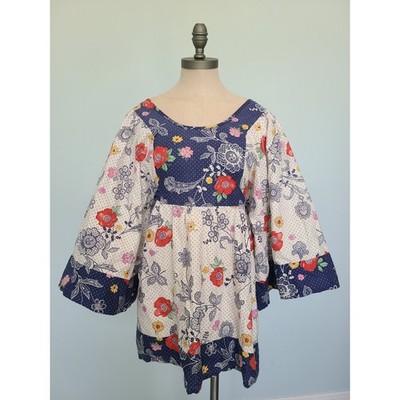 VTG 70's Wide Sleeve Batik Top Polka Dot Groovy Hippie Bohemian Dopamine Funky