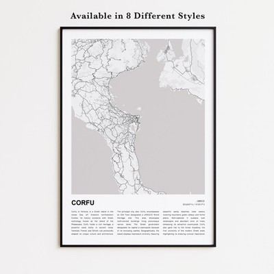 Corfu City Map Print, Greece Travel Poster, Modern Map, Wall Decor Art