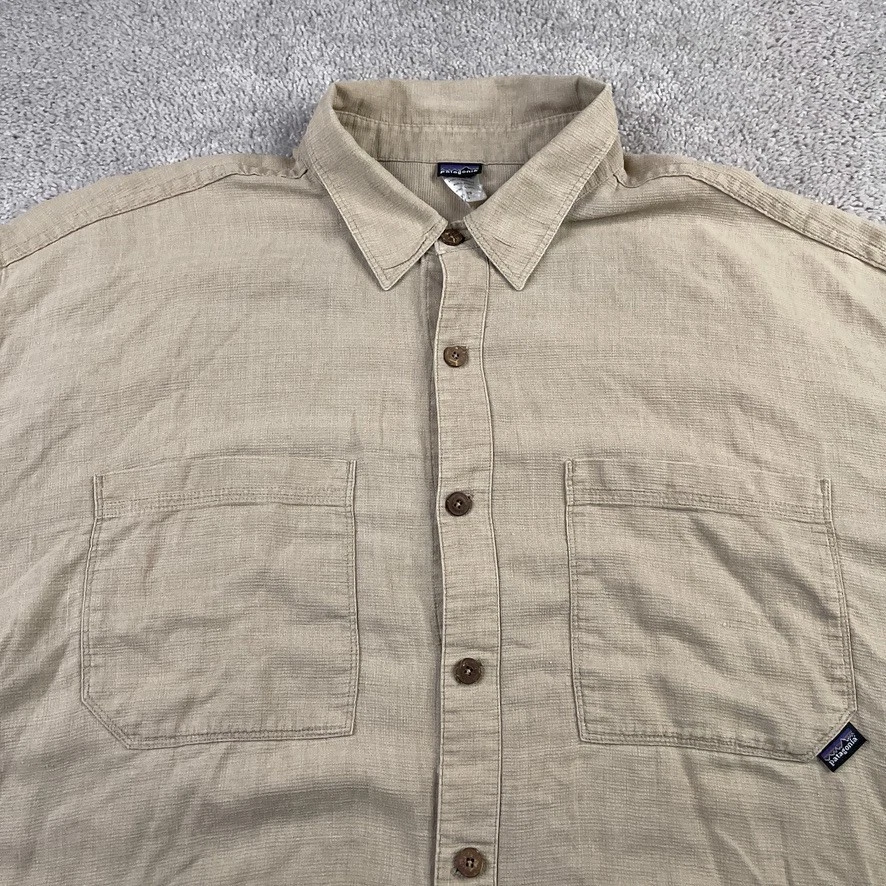 Patagonia 衬衫男式 XL 棕褐色麻混纺长袖纽扣轻便 — 第 3/4 张图片