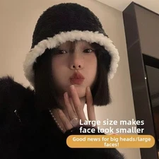Warm Knitted Plush Yarn Bucket Hat Beanie with Soft Long Pile for Cold Weather