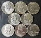 Lot of Eight 50c Franklin Silver Half Dollars