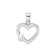 Sterling Silver Open Heart Pendant White Pearl Accent Necklace for Women