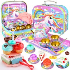 Unicorn Tea Party Set for Girls 3-6  Kids Pretend Play Kitchen Toy Gift