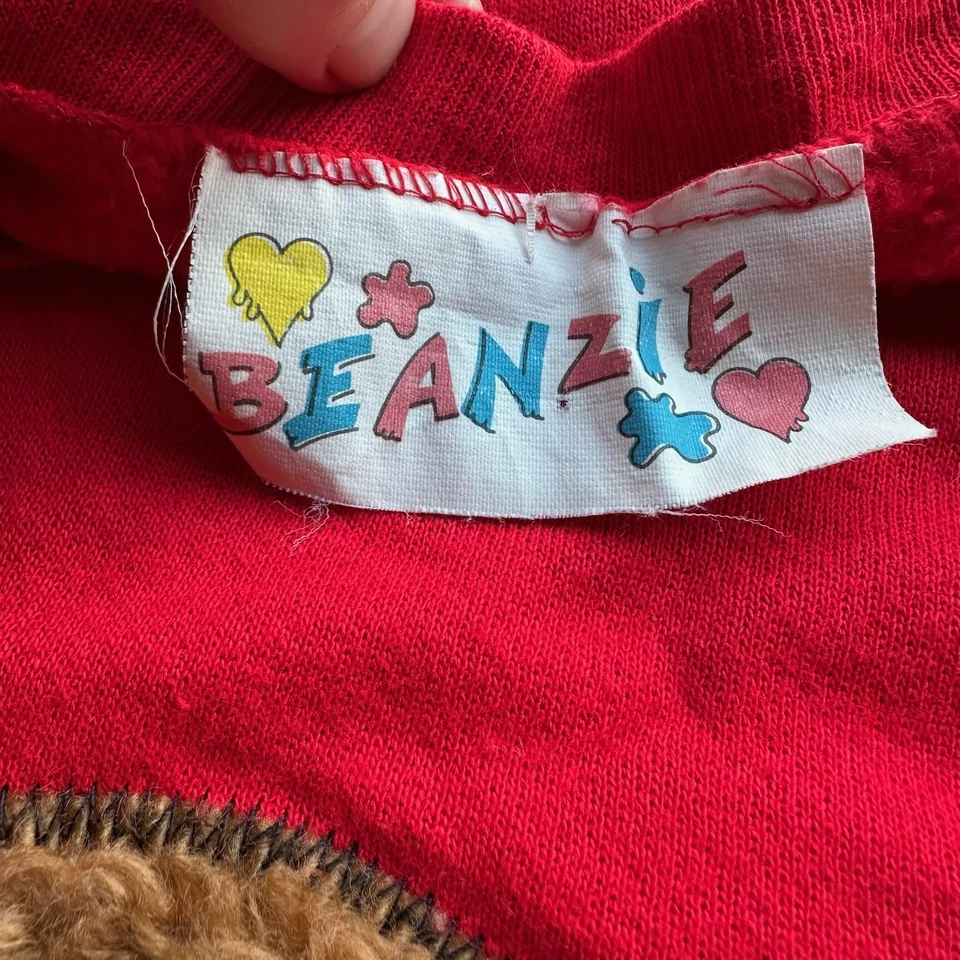 Sudadera Beanzie Oso de Peluche De Colección Roja Apliques Difusos Hecha en EE. UU. Talla Grande Foto 3 de 4