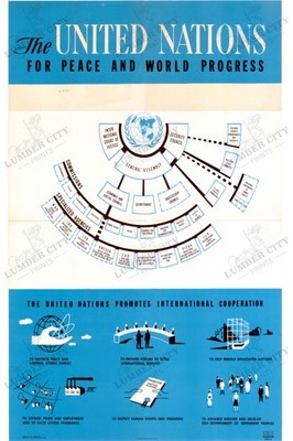 1946 United Nations Peace & World Progress Poster US Gov Print Wall Art Retro