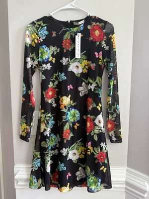 New Alice + Olivia Women s Delora  Black Floral Dress Size 4