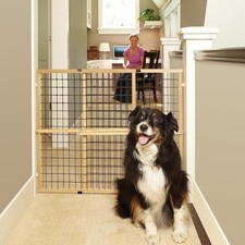 Extra Wide Pet Gate Safety Doorway Barrier Easy Install Pressure Mount Wood Mesh