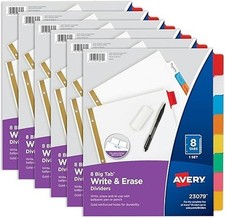 Avery Big Tab Write  Erase Dividers 8 Multicolor Tabs 23079 3-Ring LOT OF 4