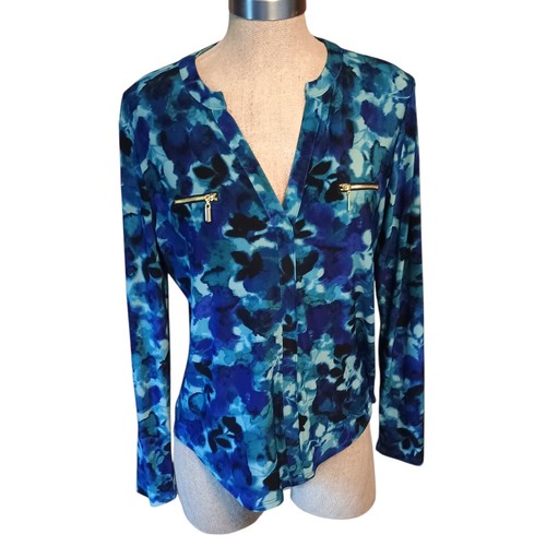 INC International Concept Blouse Womens Size Small Blue Floral