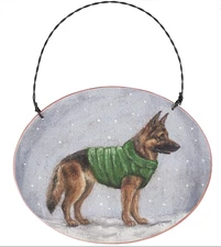 Primitives By Kathy Cozy German Shepherd with Sweater Wooden Christmas Ornament