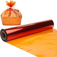 100 ft x 34 in Orange Cellophane Wrap Roll, Extra Wide Translucent Cellophane...