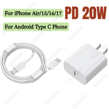 Fast Charger PD 20W Adapter USB-C Type C Cable For i Phone Air 17 16 15 Samsung