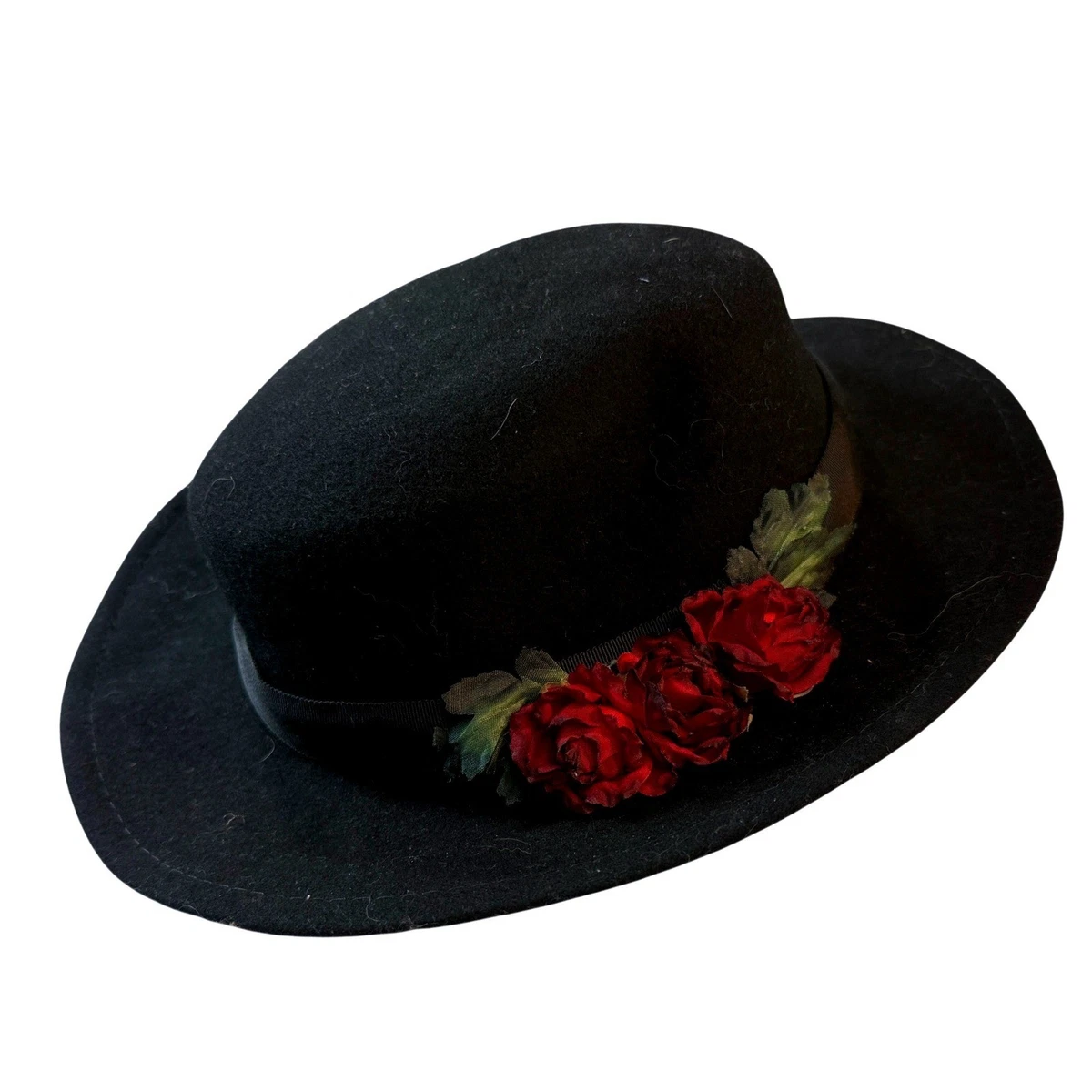 Liz Claiborne Womens Fedora Hat Wool Wide Brim Black Beaded Strap Hand-Beaded Wide-Brim Fedora, Ladies main image 2