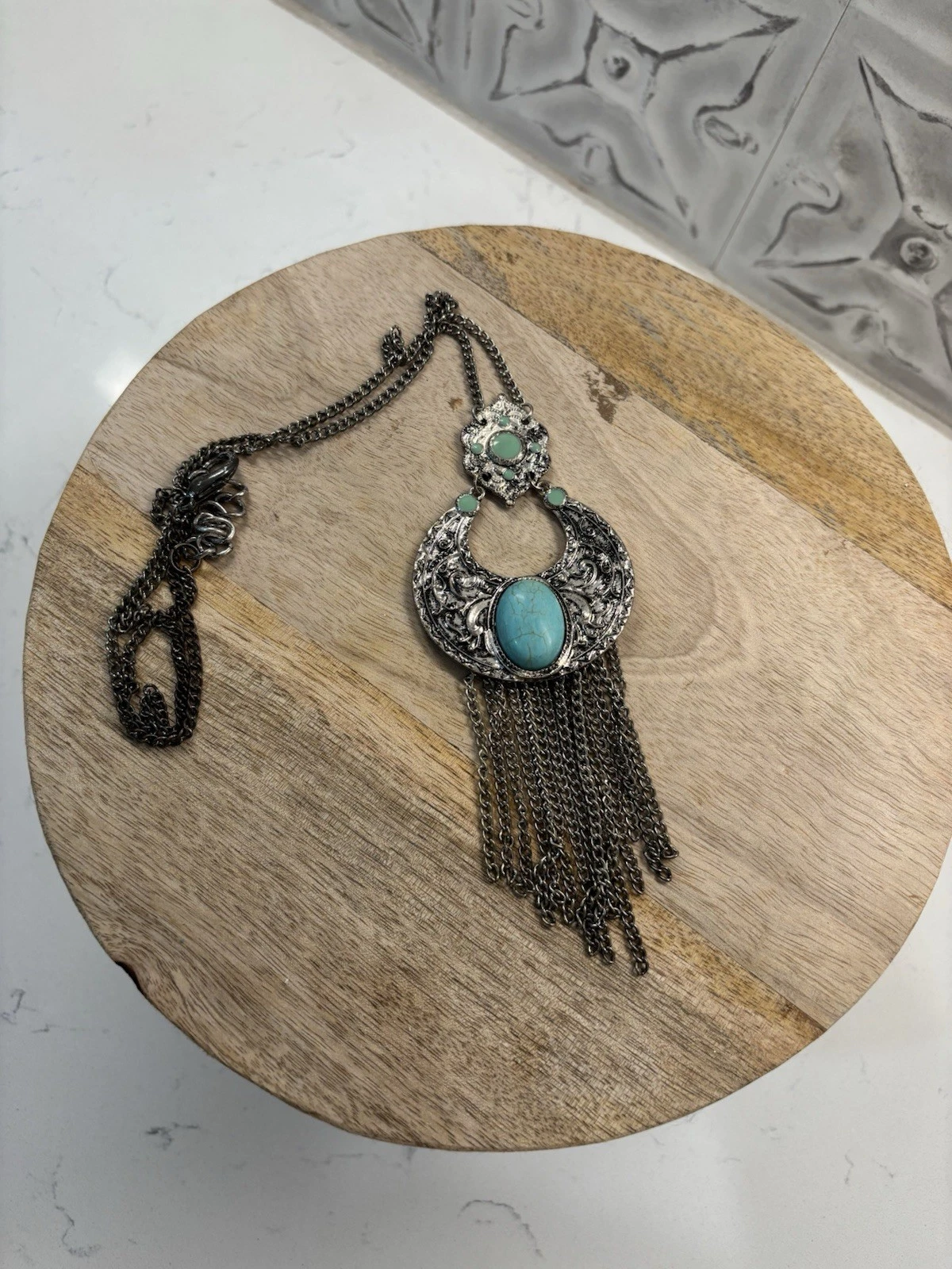 VETEMENTS COLLANA VINTAGE WESTERN ARGENTO E TURCHESE DICHIARAZIONE PENDENTE