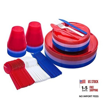 4th of July Patriotic Theme Assortment Plates/Tumblers/Cutlery Set, 273-Count