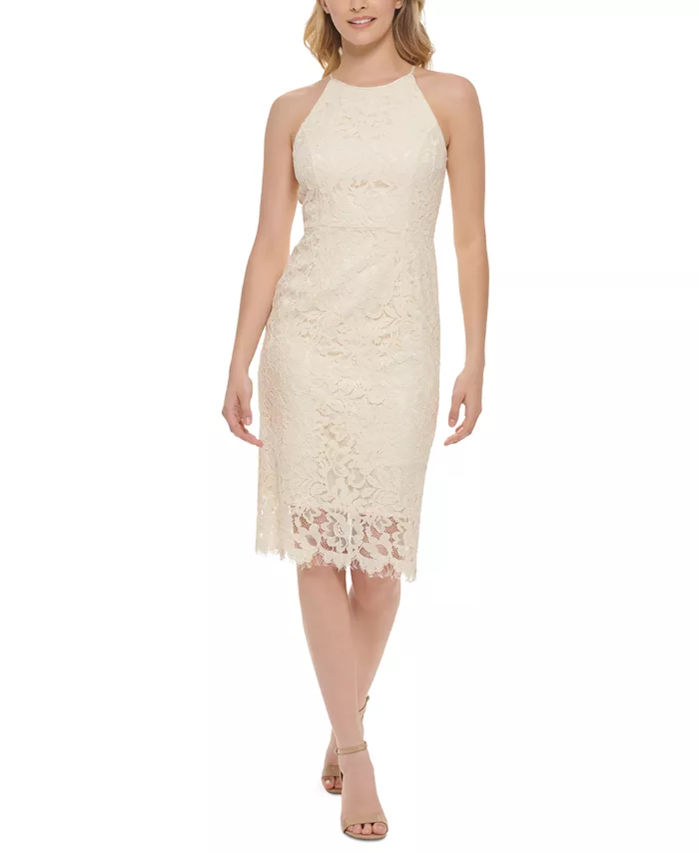 ivory lace sheath dress Ivory Lace Spaghetti Strap V-neck Sheath Boho Bridal Dress