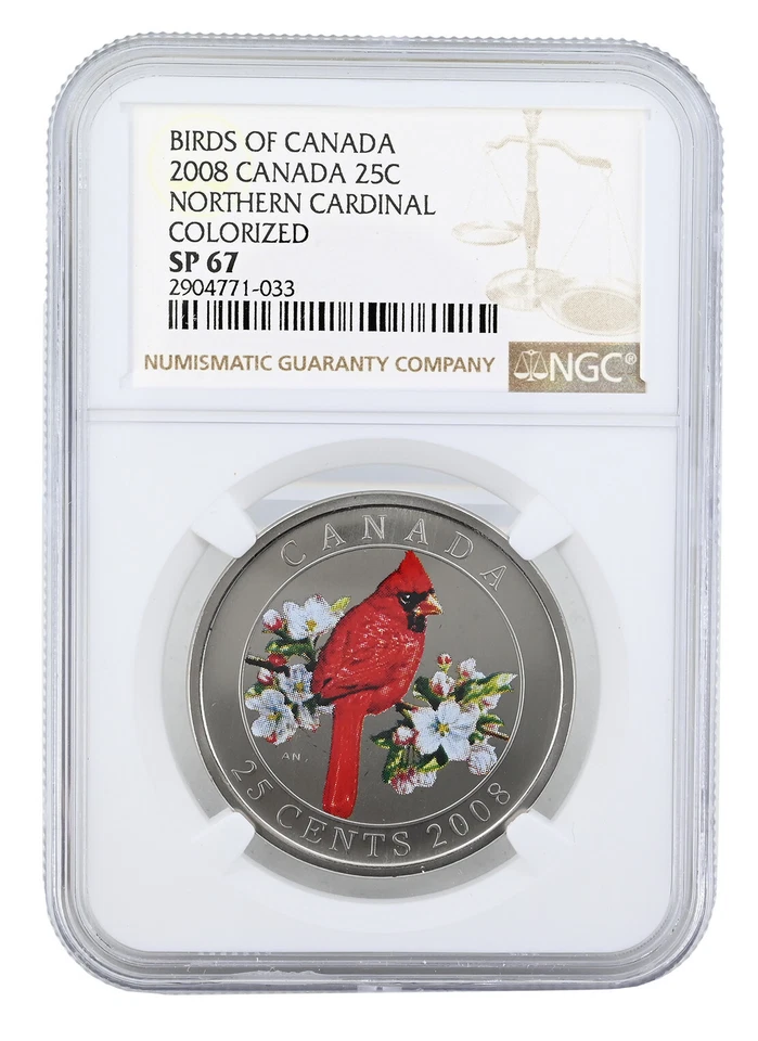 CANADA 25 Cents 2008 NGC SP67 'Birds of Canada - Northern Cardinal' - Image 2 of 3