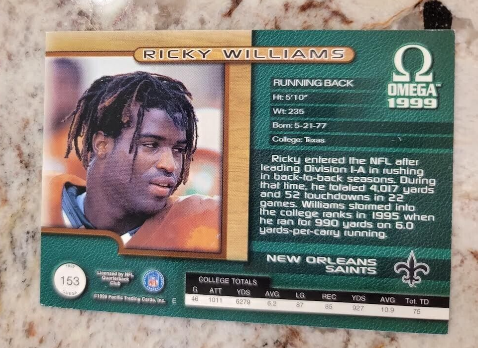 Ricky Williams Rookie Card 1999 Pacific Omega Ricky Williams Rookie . New Orleans Saints #153 | eBay