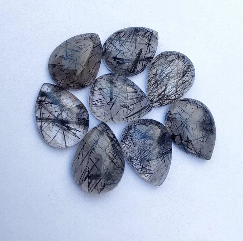 AAA Quality Natural Black Rutile Quartz Pear Shape Cabochon Loose Gemstone - Image 3 of 4