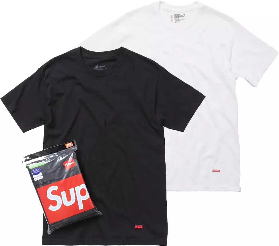 Neuf Lot de 2   T shirt noir et blanc sans étiquette Supreme x Hanes   Taille M
