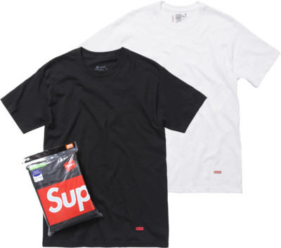 New Pack of 2 - Supreme x Hanes Tagless Tees T-Shirt Black & White - Size Large