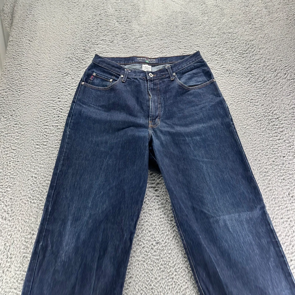 Vintage Guess Jeans Mens 34x32 Blue Dark Wash Cotton Urban Relaxed Baggy Denim - Image 2 of 4