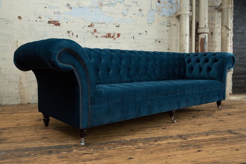 HANDMADE SOFT OCEAN NAVY BLUE VELVET CHESTERFIELD SOFA, 4, 3, 2 & 1.5 SEATER - Picture 4 of 11