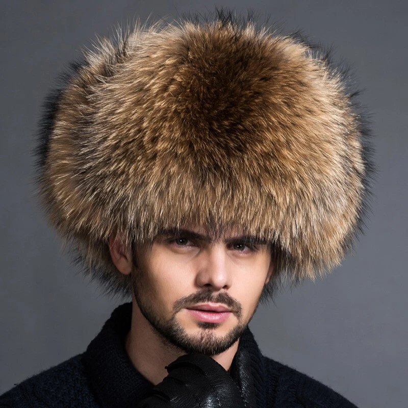 Men's Real Fox Fur Hat Russian Ushanka Cossack Trapper Hat Real