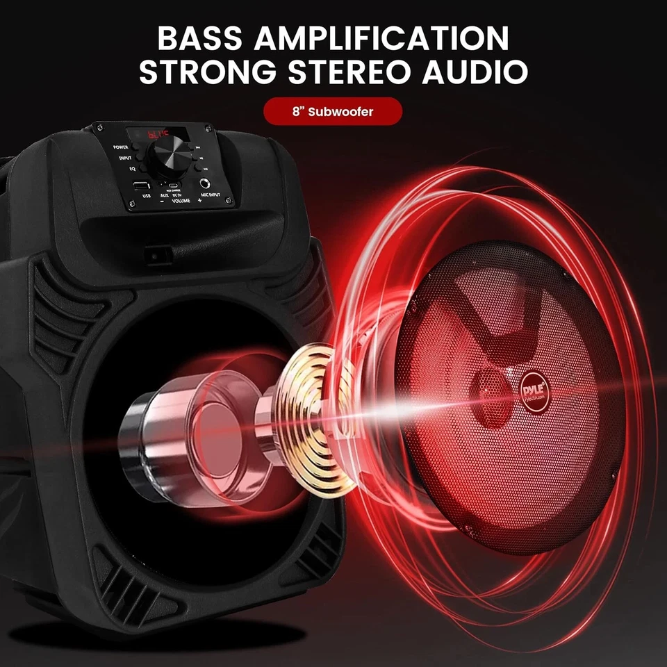 400W Portable Bluetooth PA Loudspeaker - 8” Subwoofer System, 4 Ohm/55-20Khz, US - Image 2 of 4