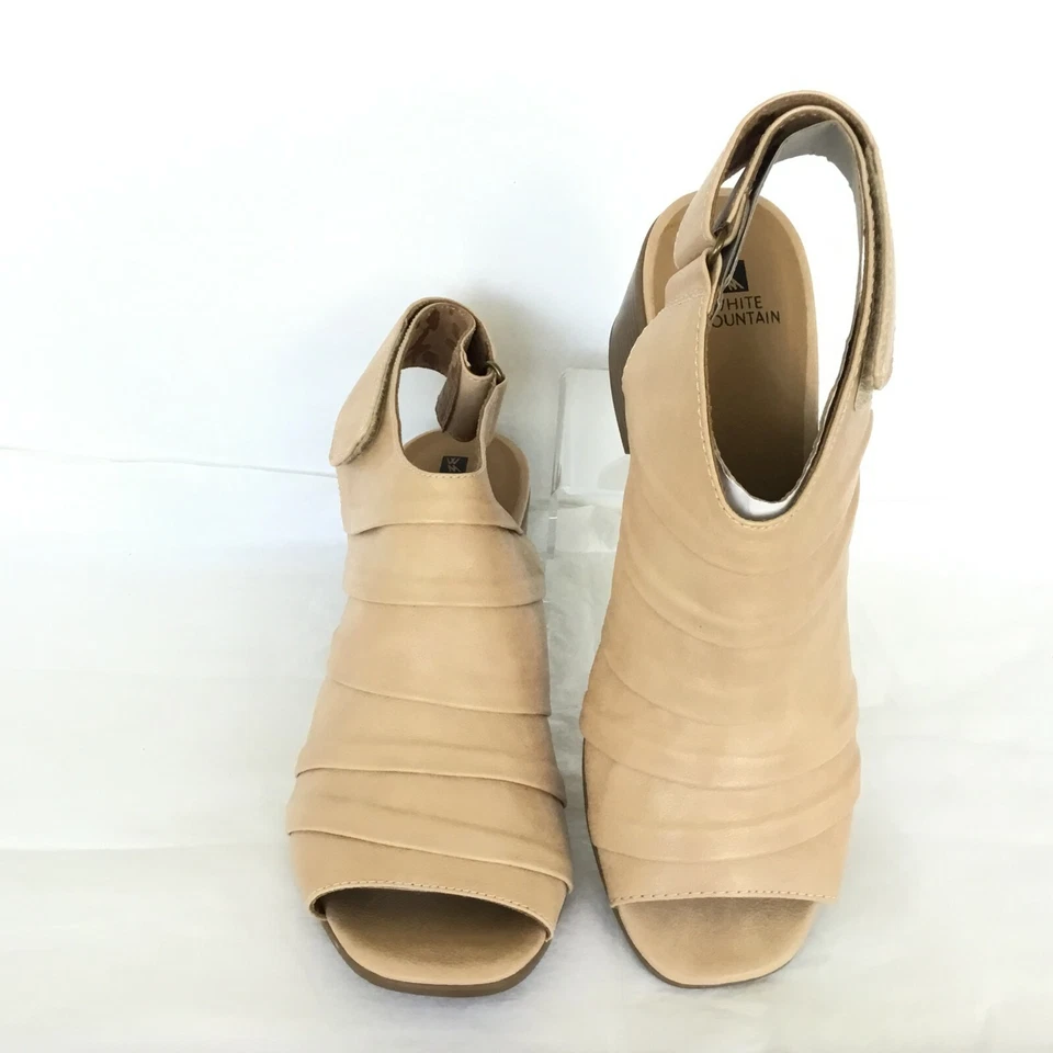 Sandalias de tacón para mujer 10M cuero beige BLANCO MONTAÑA con honda plisada trasera Foto 3 de 4