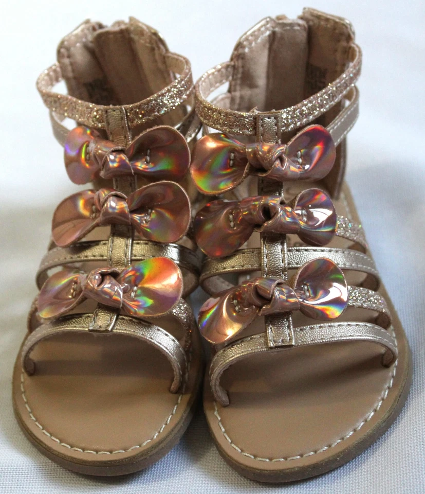 Sandalias Jumping Beans Bow para niñas pequeñas talla 6 gladiador encantado oro rosa Foto 2 de 4