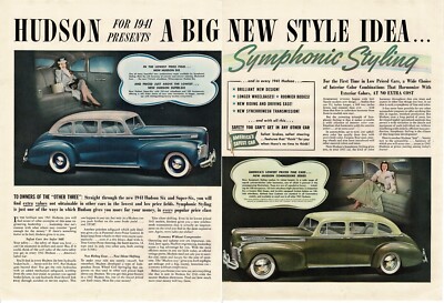 1941 Hudson Blue Super Six Green Commodore 2-tone sedans 2-page Vintage Ad