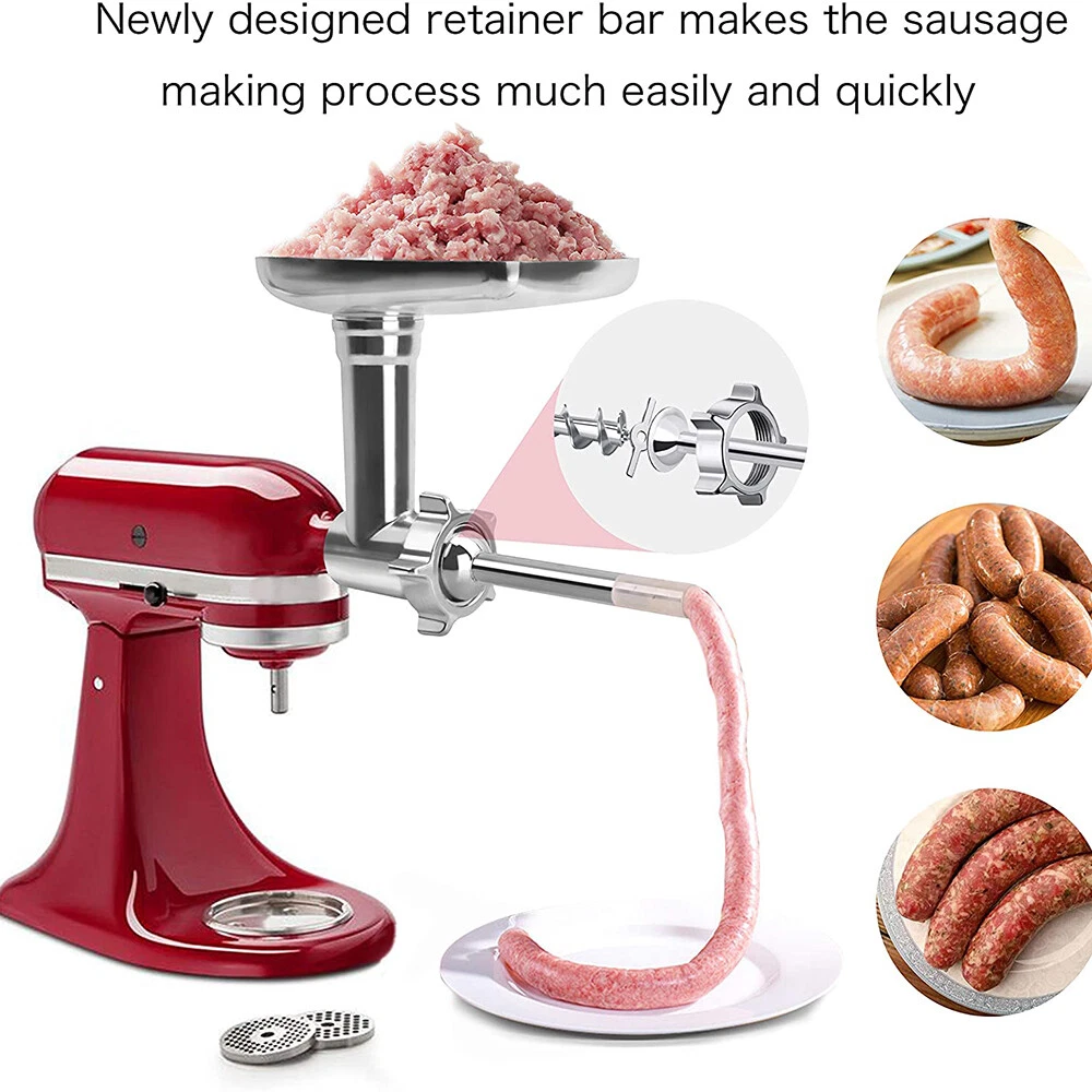 Metal Food Grinder Attachment for KitchenAid Mixers Includes 2 Sausage  Tubes