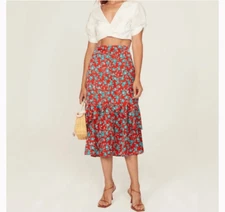 Love, Whit. By Whitney Port Red Blue Floral midi Skirt Size Large