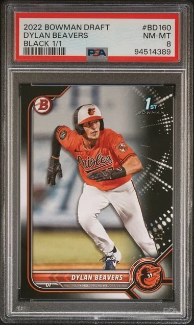 2022 Bowman DYLAN BEAVERS #BD160 1st Bowman RC Black #d 1/1 PSA 8
