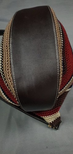 The Sak Purse Chocolate Striped Knit Hobo Satchel Bag Woven Zip Shoulder Handbag - Picture 13 of 23