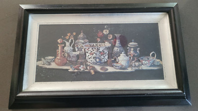 Vintage Framed 3 D Art Paper cut out Kitchen table 18'' x 10''