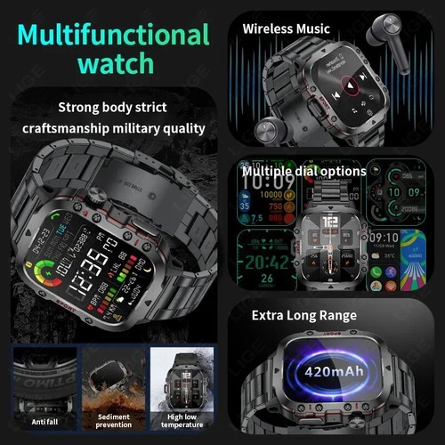 2024 Rugged Smart Watch Men 2.01" Waterproof Bluetooth Call Outdoor - Zdjęcie 2 z 15