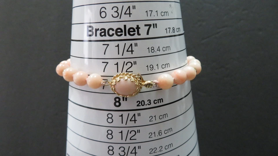 De colección 14k Sólido Y. Brazalete de cuentas de oro y coral con cierre de corona de coral de 8" Foto 3 de 4